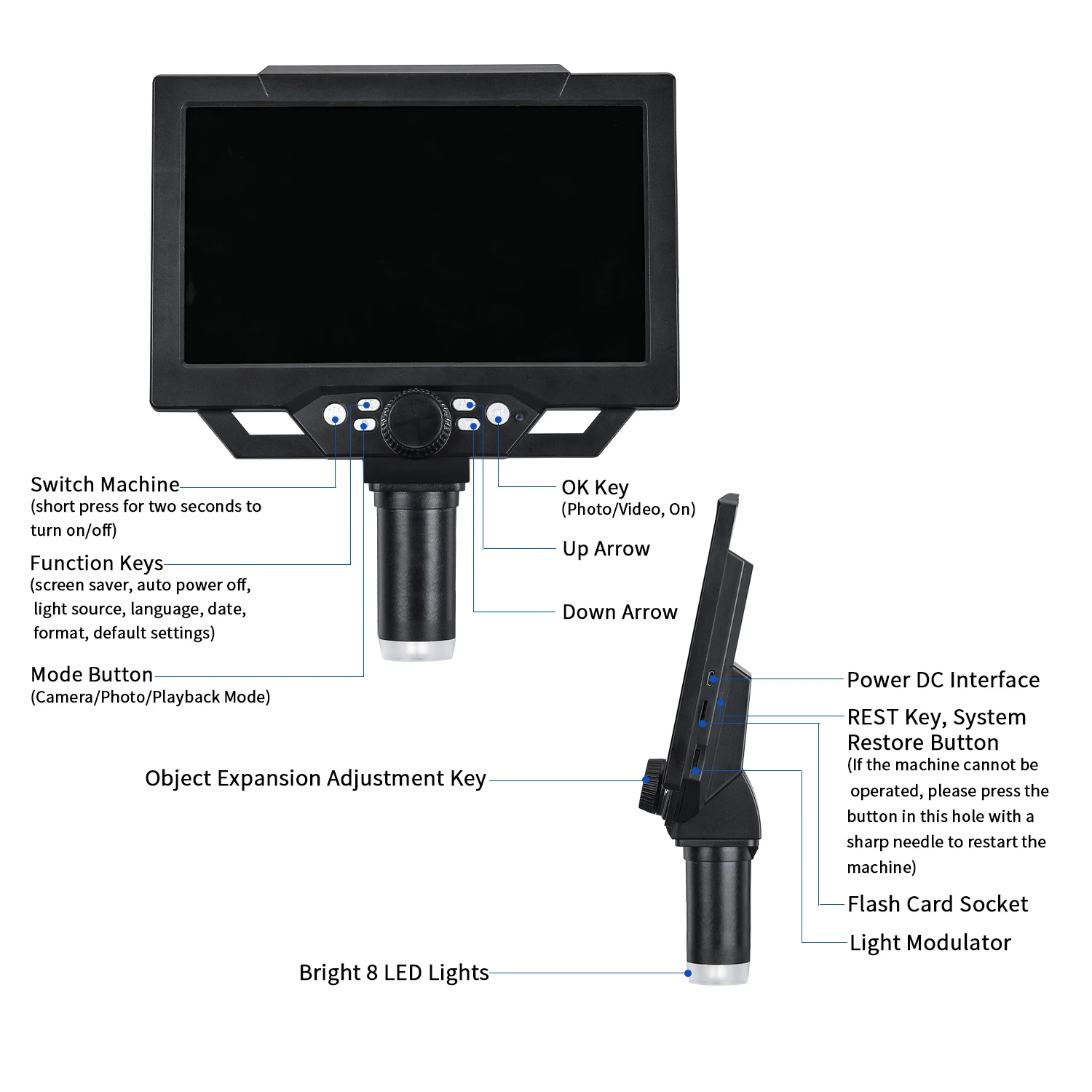 G1600 9 pollici Video microscopio digitale elettronico 12MP HD LED luci Display USB opzionale per riparazione saldatura industriale 1600X