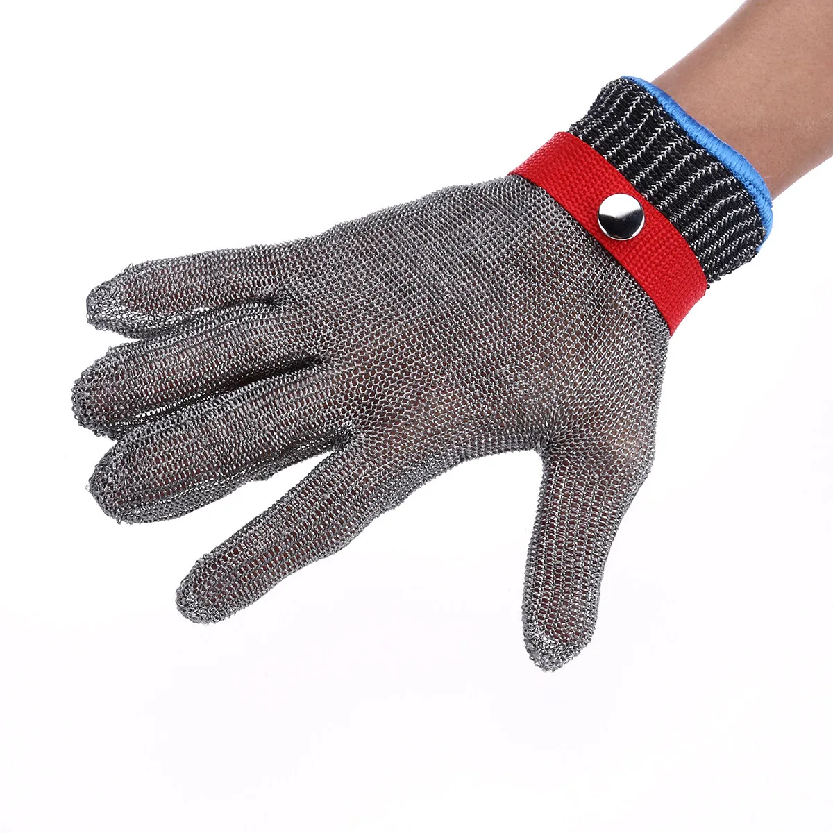 1Pcs Metal Button Anti-Cut Proof Stab Resistant Work Gloves Stainless Steel Wire Safety Cut Metal Mesh Butcher Level 5