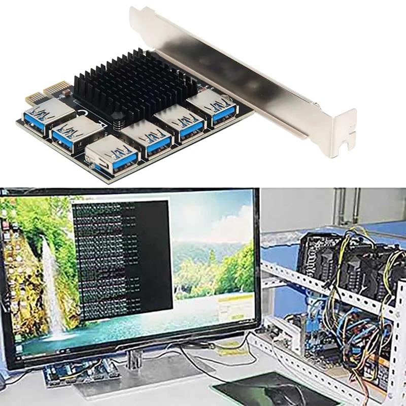 PCI-E Riser Card PCI-E 1X To 6 USB3.0 Special Riser Card Extender Pcie Converter For BTC Miner Mining