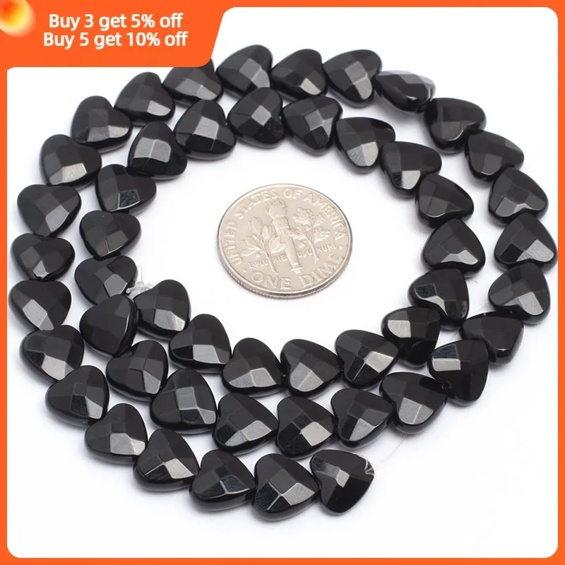 Natural Black Agates Faceted Heart Beads For Jewelry Making Strand 15 inch DIY Jewelry Design Bead For Bracelet Necklace Gifts