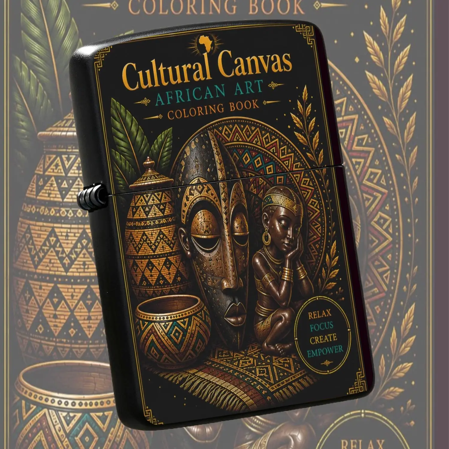 Cultural Canvas African Art Themed Lighter, Exotic Tribal Mask Pottery Pattern Decor, Portable Stylish Accessory For Daily Use Gifting Collection, Ideal For All Scenes To Help You Relaxand Create Unique Personalized Vib A Humorous And Inter