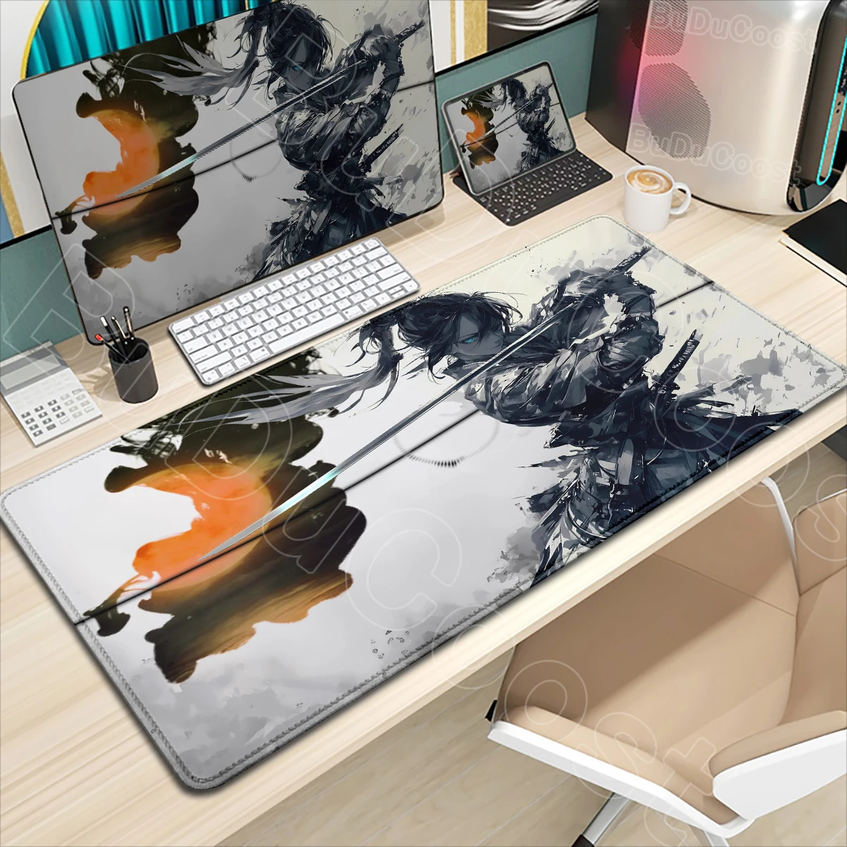 

Swordsman Warrior MousePad Gamer Computer Accessories Keyboard Table Ink Painting Mouse pad Company Gaming Laptop Desk Accessory