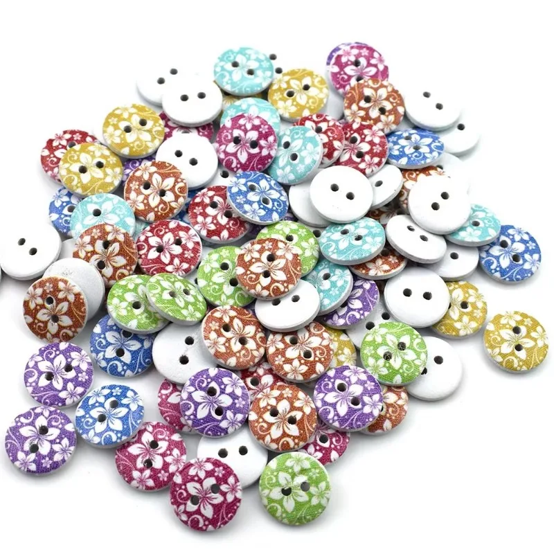 50PCS 2 Hole Wood Round Red Heart Wooden Buttons Sewing 2 Holes Christmas DIY Crafts Embellishments Scrapbooking Accessories