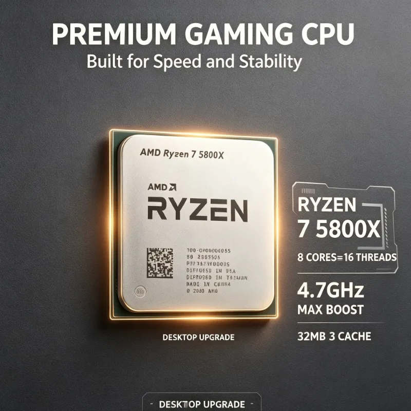 AMD Ryzen 7 5800X Desktop Computing Processor AM4 Socket 8‑Core 16‑Thread 3.8‑4.7GHz 32MB L3 7nm Without Cooler