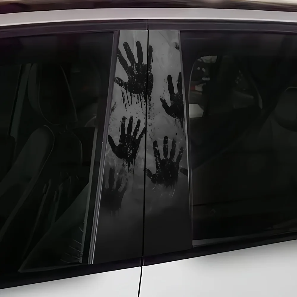 2pcs set of horror handprint car B-pillar sticker Durable vinyl material Suitable for B-pillar anti-scratch disposable car parts