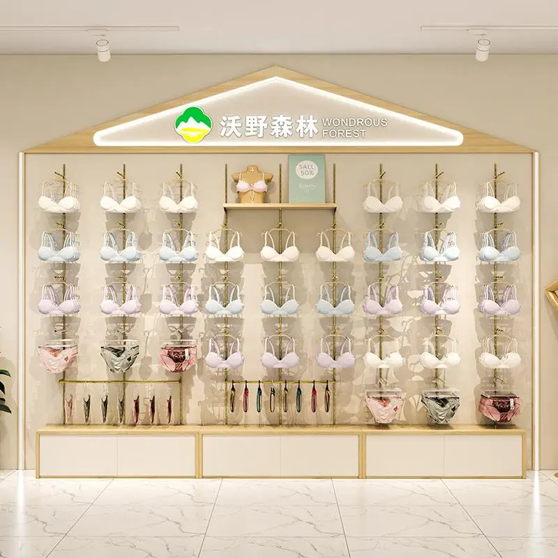 

Wall underwear display rack Underwear store bra pajamas underwear adjustable stainless steel shelf Premium display cabinet