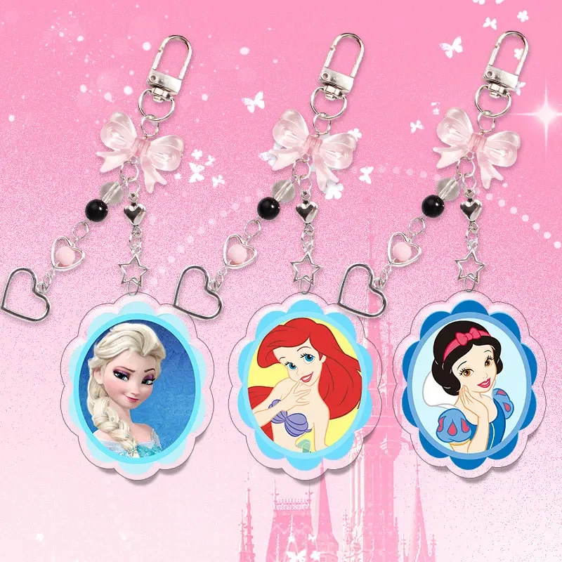 Cute Cartoon Fun Backpack charm Hot Selling Gift 6cm Princess Double-sided Acrylic Keychain Bow Decoration Metal