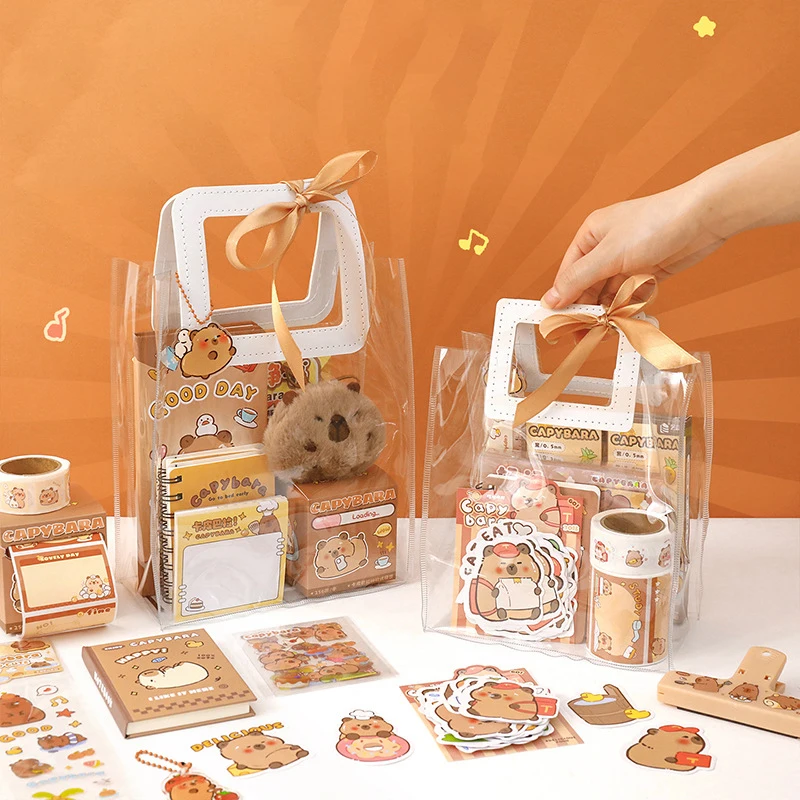 1Set Kawaii Capybara Stationery Set Cartoon Cute Handbag Stationery Set Office School Supplies Student Stationery Birthday Gifts