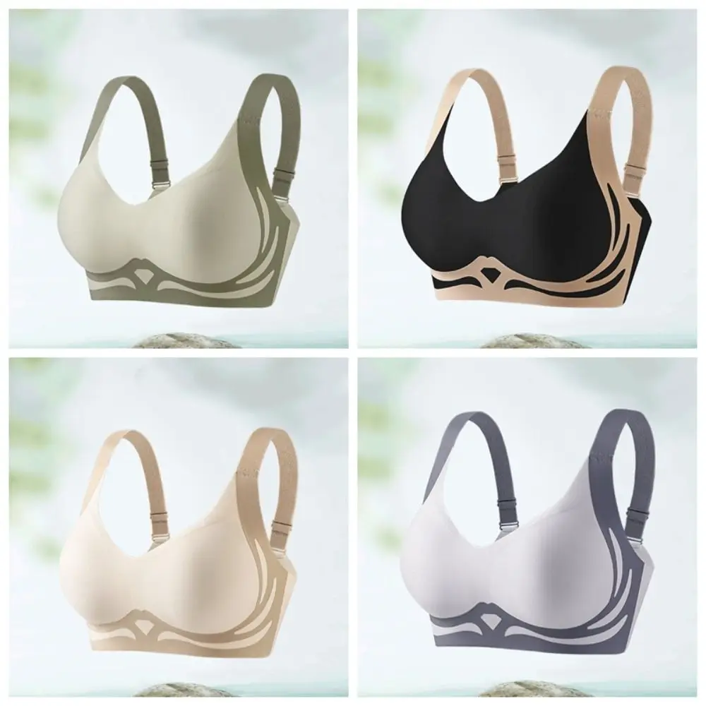 

Soft Patchwork Wireless Deep V Bra Close-fitting Anti-sagging Push Up Underwear Shockproof Lingerie Seamless Bras Running