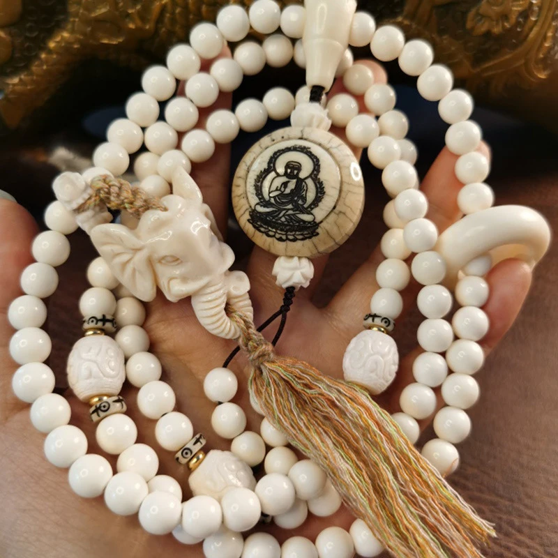 Camel , cow , sheep , Buddhist , round bead , gift bracelet for men and women, deer bone 108-be
