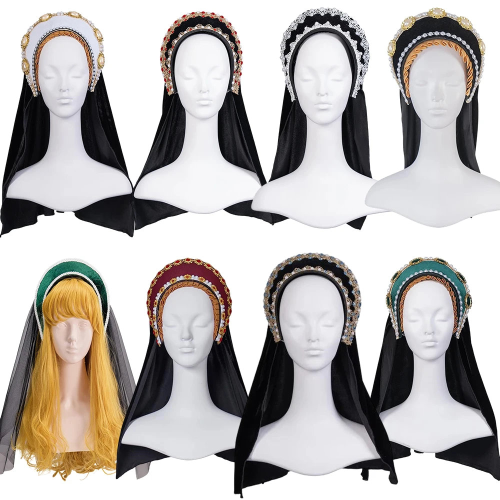 Tudor elisabethanische Königin Kostüm mittelalterliche Renaissance Anne Boleyn Kopfschmuck Zubehör viktorianische königliche edle Kronenkappe Kopfbedeckung