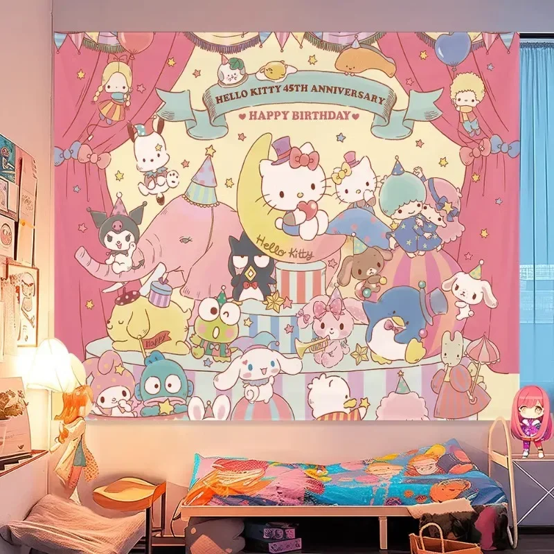 Ins cartoon Hello Kitty background cloth small freshcovering tapestry atmosphere hanging cloth Cinnamoroll girl bedroom wall