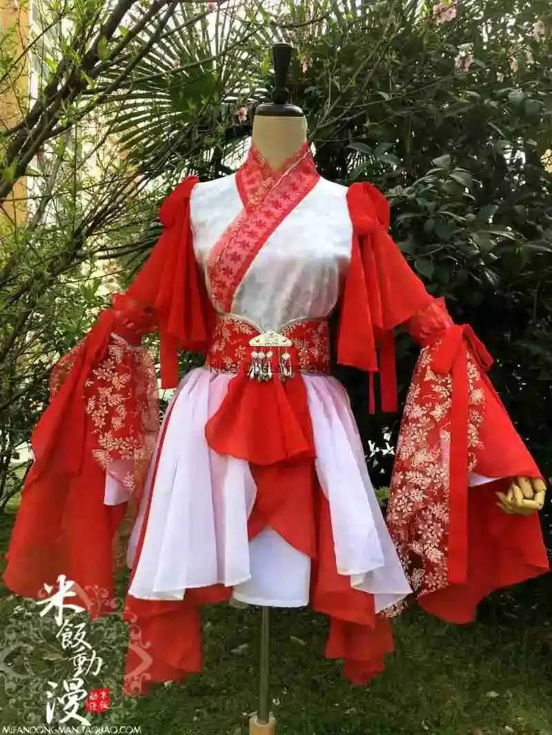 

Новое короткое платье, костюм для косплея древних романов, красно-белая рыба кои, фея ханьфу, танцевальная одежда, костюмы на Хэллоуин для женщин