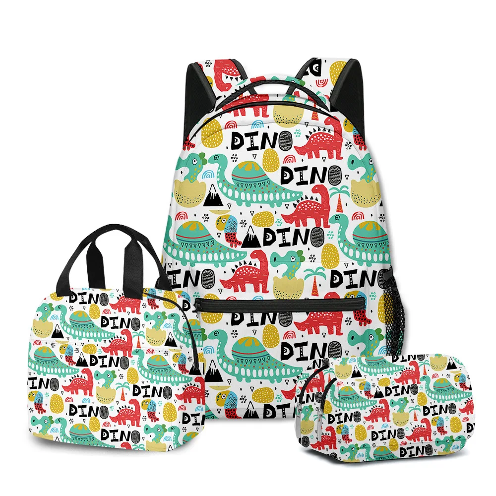 Classic Novelty Peculiar Cool dinosaur 3D Printed 3pcs/Set Student School Bags Laptop Daypack Backpack Lunch bag Pencil Case
