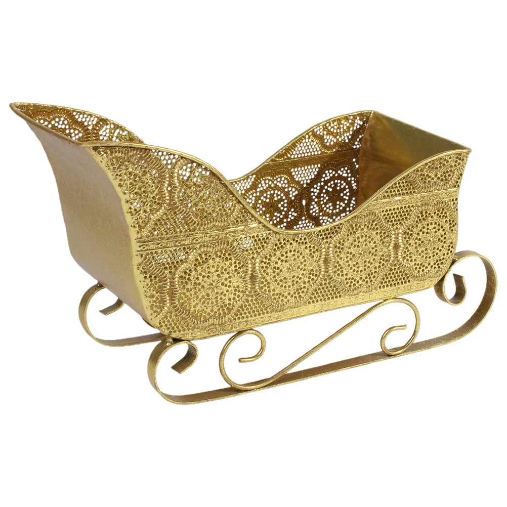 

Christmas Bowl Metal Tabletop Decoration For Mantle Desktop Holiday Decor Sleigh Basket Santa Sleigh Container