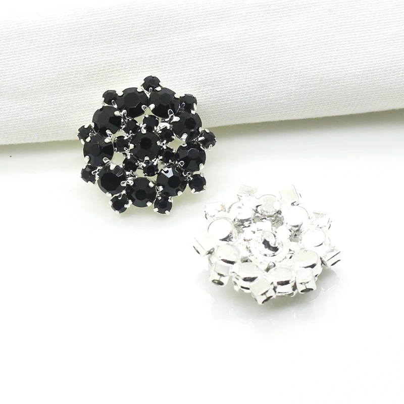 5Pcs 22MM Metal Flower Black and white Rhinestone Sewing Button Diy Wedding Dress Headwear Gift Box Decorative Accessories