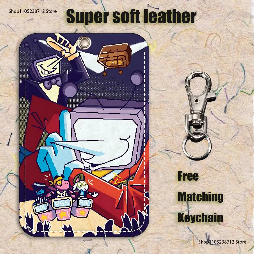 Jeu de dessin animé d-deltarunes t-enna motif porte-carte en cuir porte-clés porte-clés serrure de porte étiquettes d'accès étui pour carte d'identité porte-clés carte