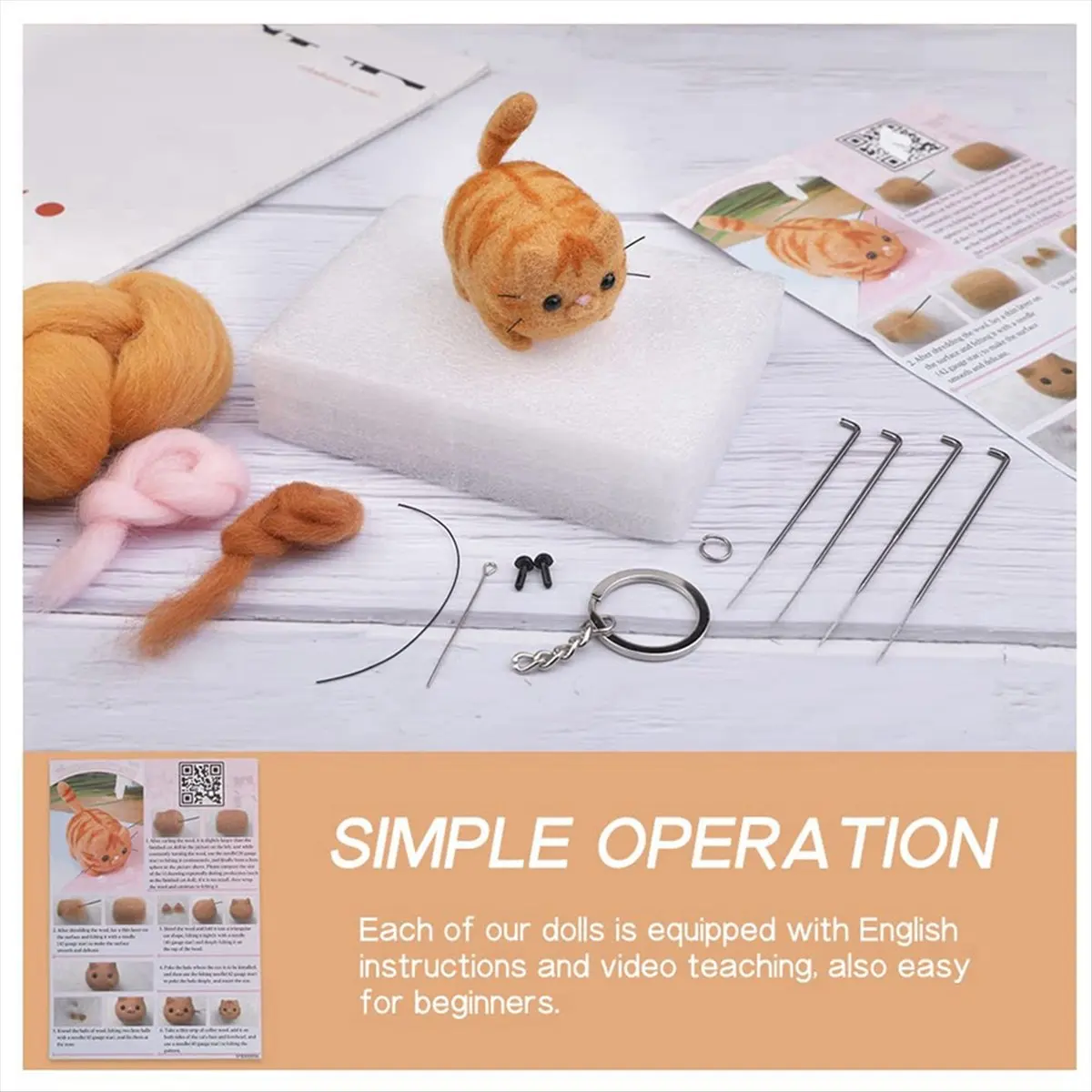 NOCM Animals Needle Felting Set, DIY Wool Felt Materials Set with Felting Tool Instruction for Needle Felting Craft Project