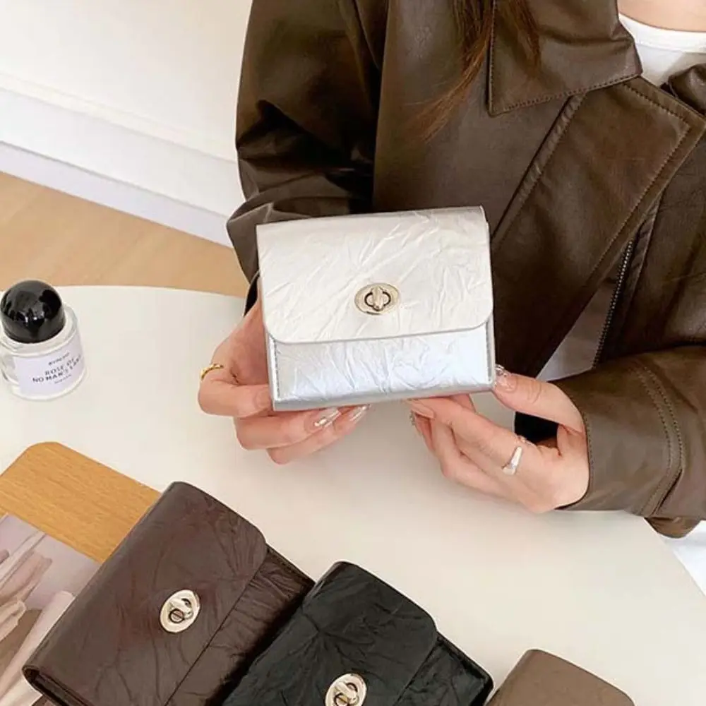 Retro Korean Style Simple Card Bag Metal Buckle PU Mini Wallet Short Clutch Multi-function Solid Color Card Holder Travel