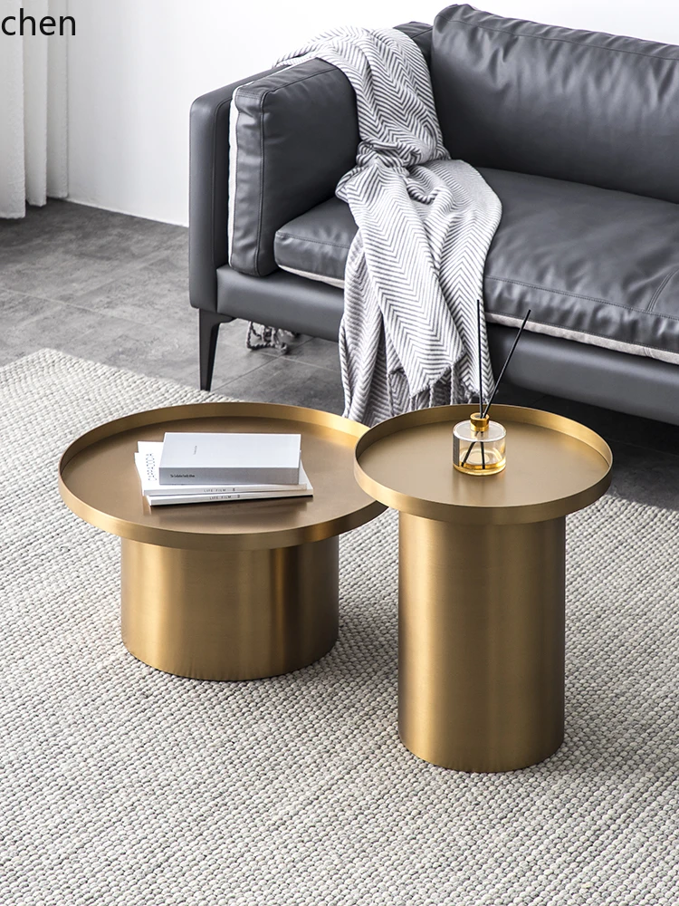

DSA Light Luxury Modern Minimalist Living Room Coffee Table Combination Stainless Steel Metal Circle