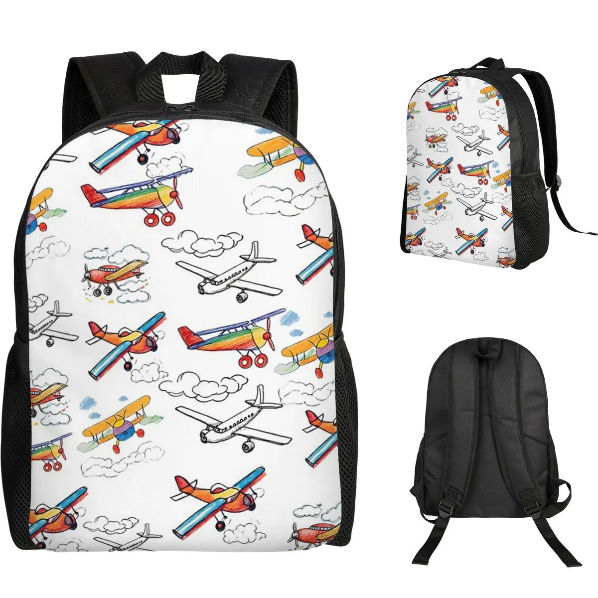 Colorful Nostalgic Airplanes Pattern Aviation Enthusiast Backpack Student Boys Girls BookBag School Bag Computer Shoulder Bags