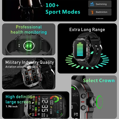 Imagen 2 del producto Reloj inteligente militar para hombres, reloj inteligente con Bluetooth, llamada, Monitor de corazón, natación 3ATM, reloj inteligente deportivo resistente al agua para Xiaomi iPhone 2025