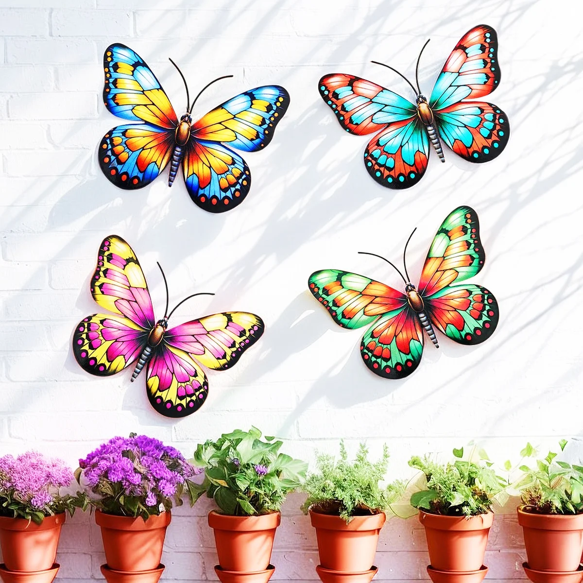 1Pc Metal Art Butterfly Wall Decor Colorful Iron Art Butterfly Sculpture Butterfly Hanging Ornament for Outdoor Home Yard Garden