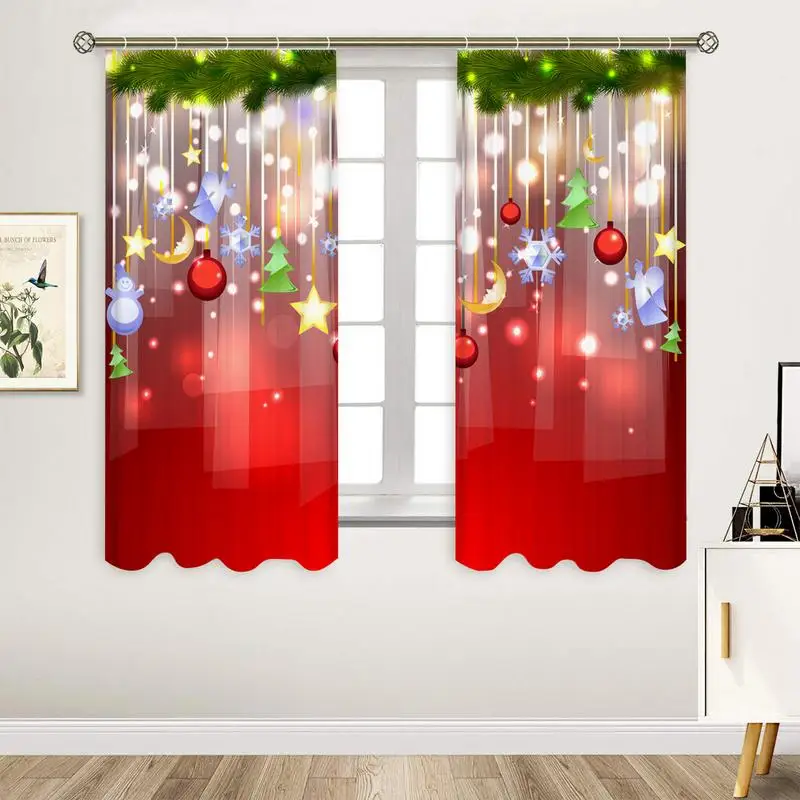 2PCS Digital Printing Christmas Curtains Semi-shading Sun-proof Polyester Curtain For Living Room And Bedroom