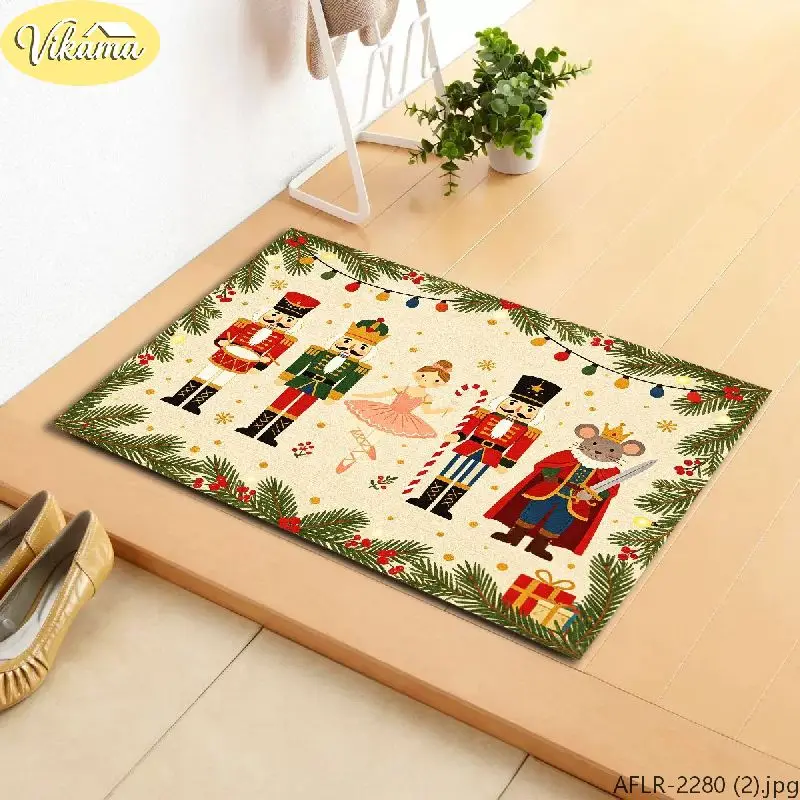 VIKAMA Christmas Doormat Nutcracker Ballerina Mouse King Coir Entrance Doormat for Outdoor Front Door Porch Xmas Home Decor