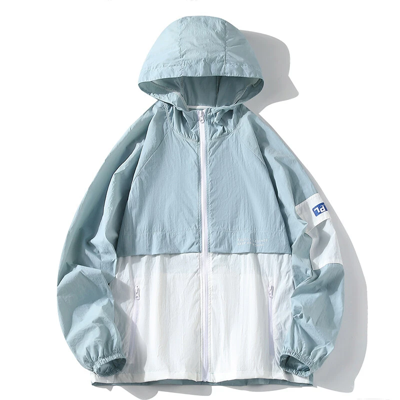 Summer Lightweight Hooded Sun Protection Jacket Neutral Outdoor Sports Fishing Hunting, Quick Drying Color Blocked Windbreaker