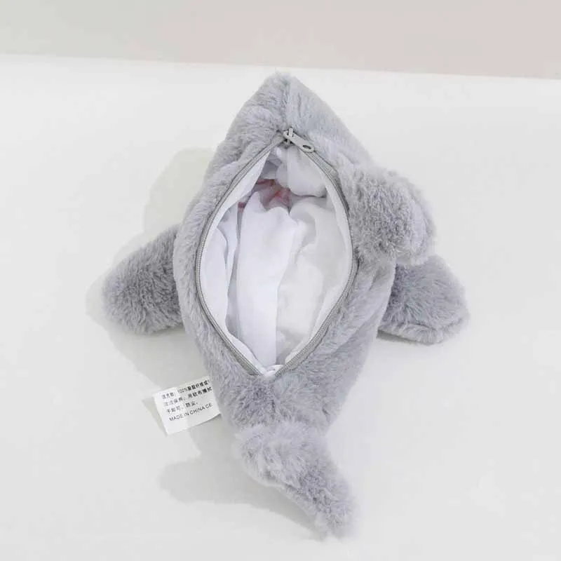 Porte-monnaie en peluche requin de dessin animé créatif, sac à crayons requin mignon, grande capacité, cadeaux pour enfants, écoliers du primaire