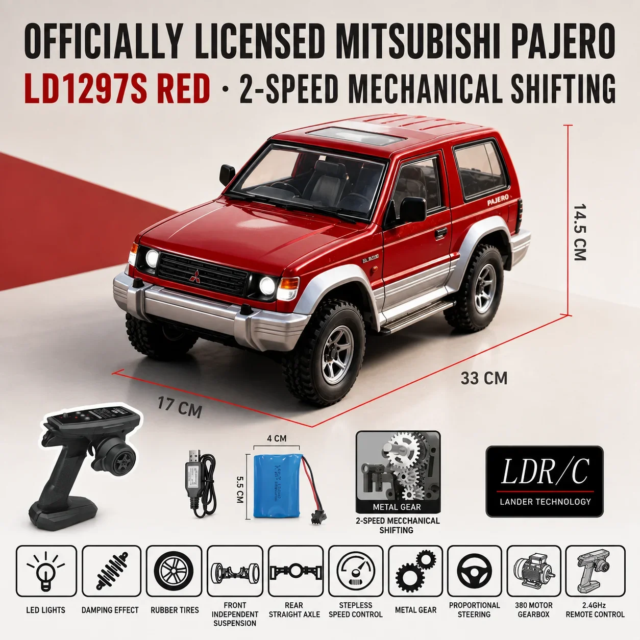 Hot In Stock LDRC LD1297S Red 1/14 RC Crawler 4WD RTR Off Road Truck 2-Speed Gearbox LED Light Scale Model Remote Control Car