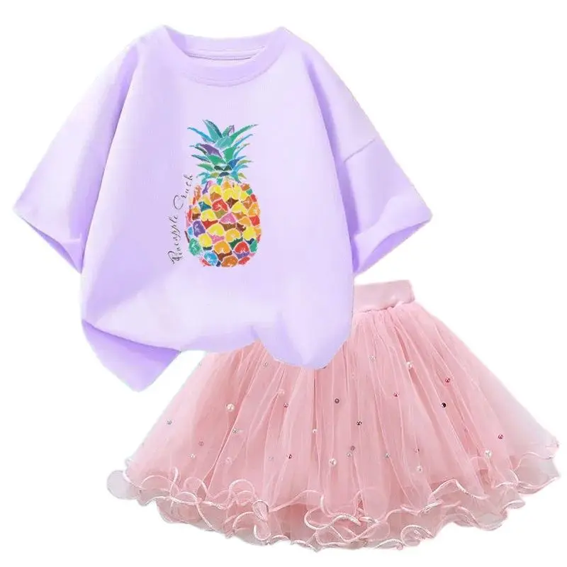 3-14Years Girls Clothes Sets Summer Pineapple Tops And Tutu Skirt Little Princess Baby Suits Birthday Party Kids Clothes