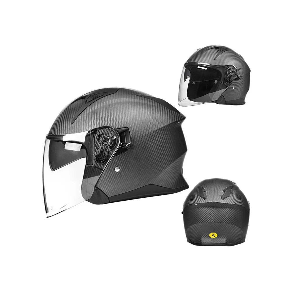 AD Motorcycle Helmet Three-quarters Carbon Fiber Half Helmet Pedal Cruise Motorcycle Riding Winter Helmet in All Seasons