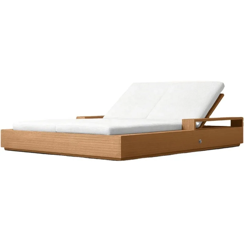 High-end Modern Luxury Outdoor Teak Daybed Sofa Double Lounge Seating Waterproof Solid Wood Patio Garden Minimalist Furniture