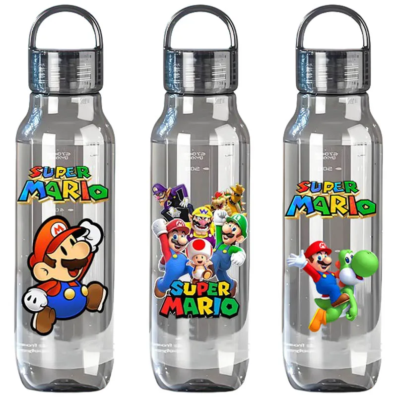 Botella de agua deportiva de gran capacidad Super Mario Bros de 670ML, vaso de plástico Tritan a prueba de fugas para beber, jarras portátiles para viajes al aire libre