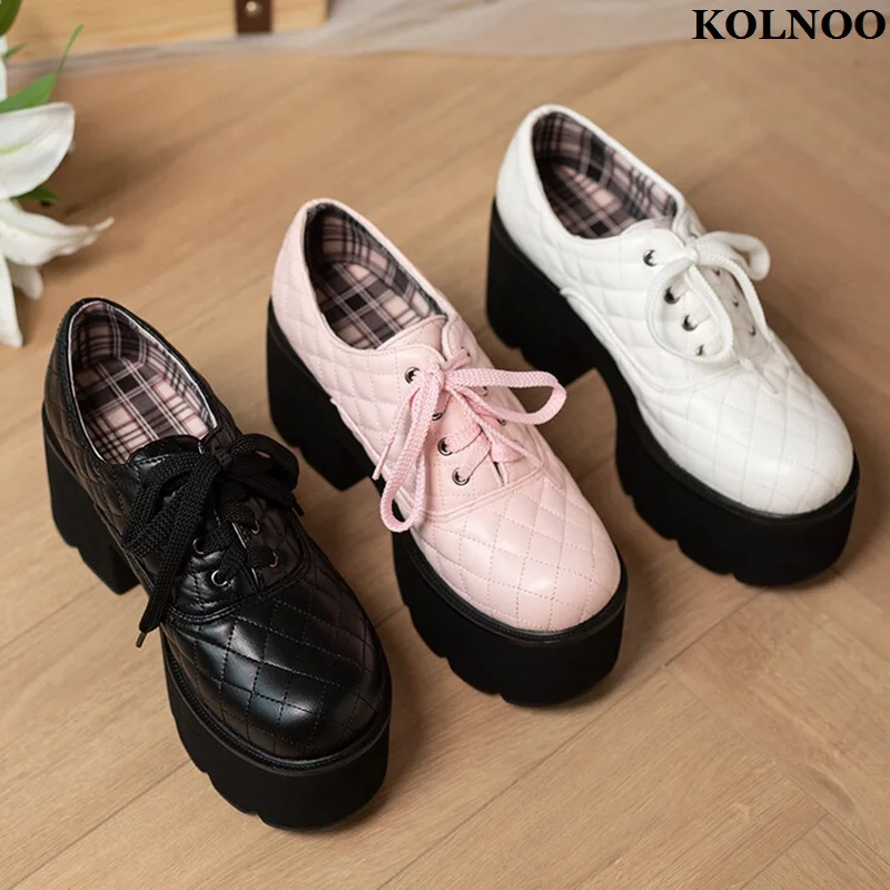 Kolnoo 2023 New Classic Style Women's Thick Heels Shoes Lace-up 3colors Optional Platform Shoes Evening Fashion Hot Sale Shoes