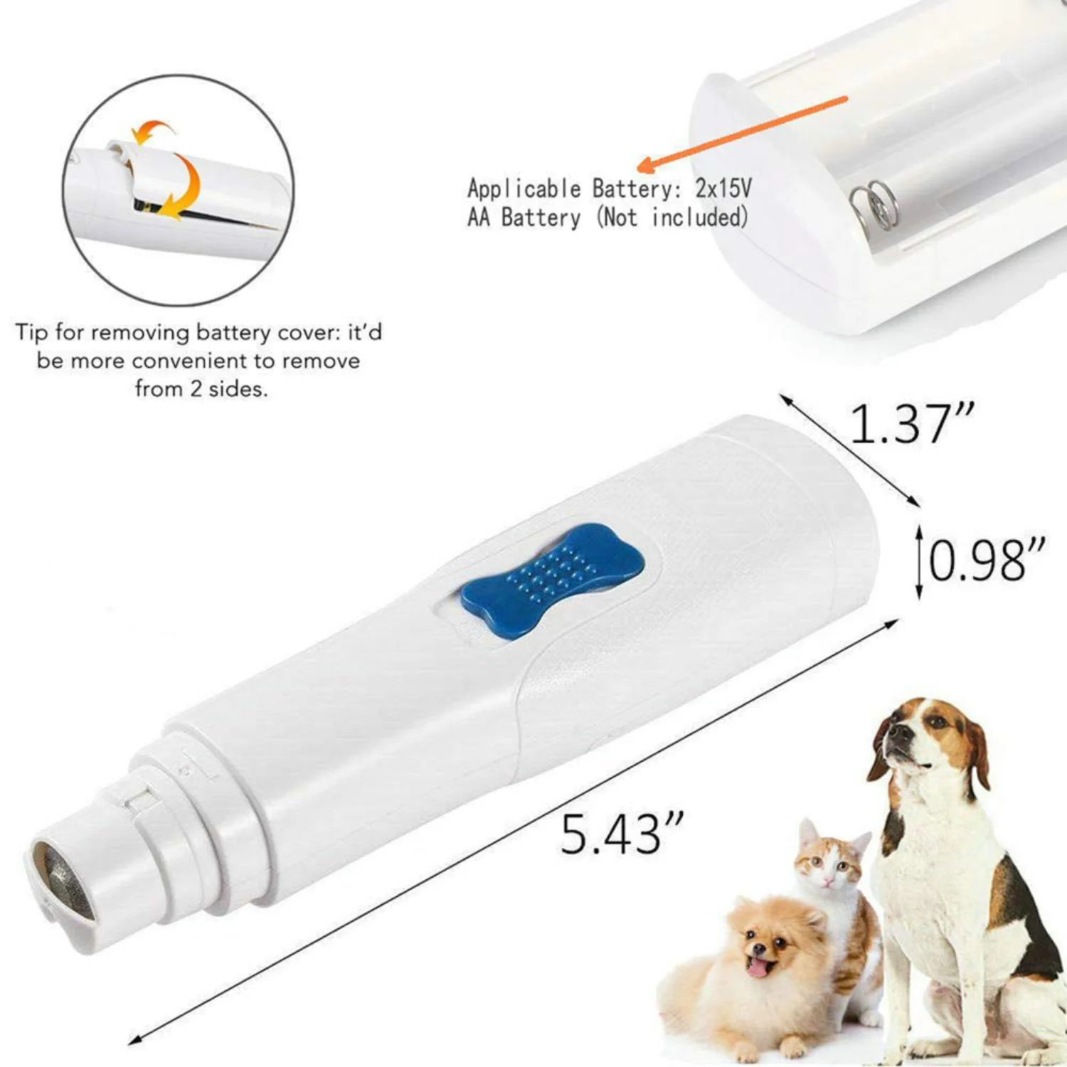 Portable Pet Nail Grinder for Dogs/Cats - Battery-Powered Auto Nail Clippers for Large/Small Pets - Smoothing Paw Perfect Trimme