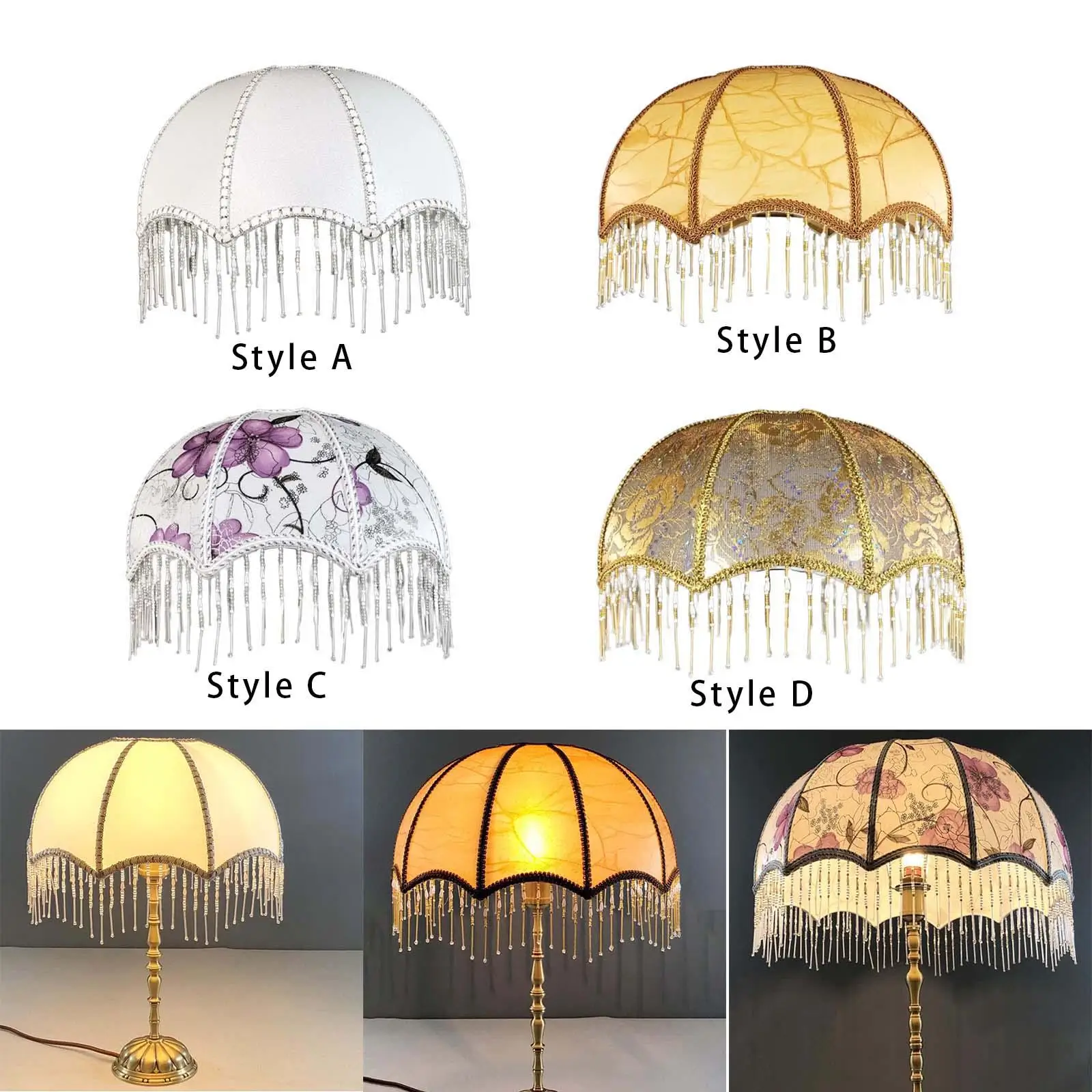 Decorative Umbrella Lamp Shade Lamp Cover with Tassel Top Opening 3.9inch, Bottom 11.8inch, Height 5.9inch European Style Retro