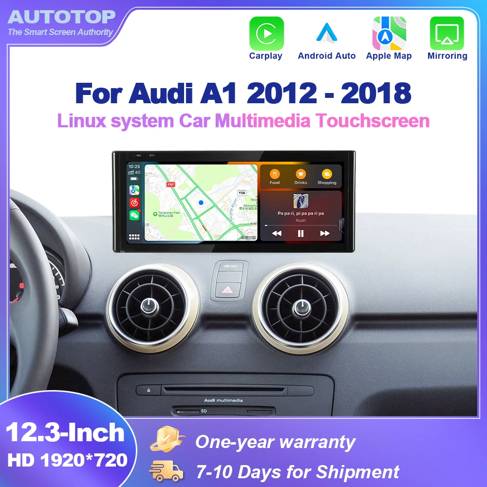 AUTOTOP 12.3" Lettore Multimediale Wireless CarPlay Android Auto per Audi A1 2012-2018 BT WiFi GPS Navigazione Stereo Schermo Linux"
