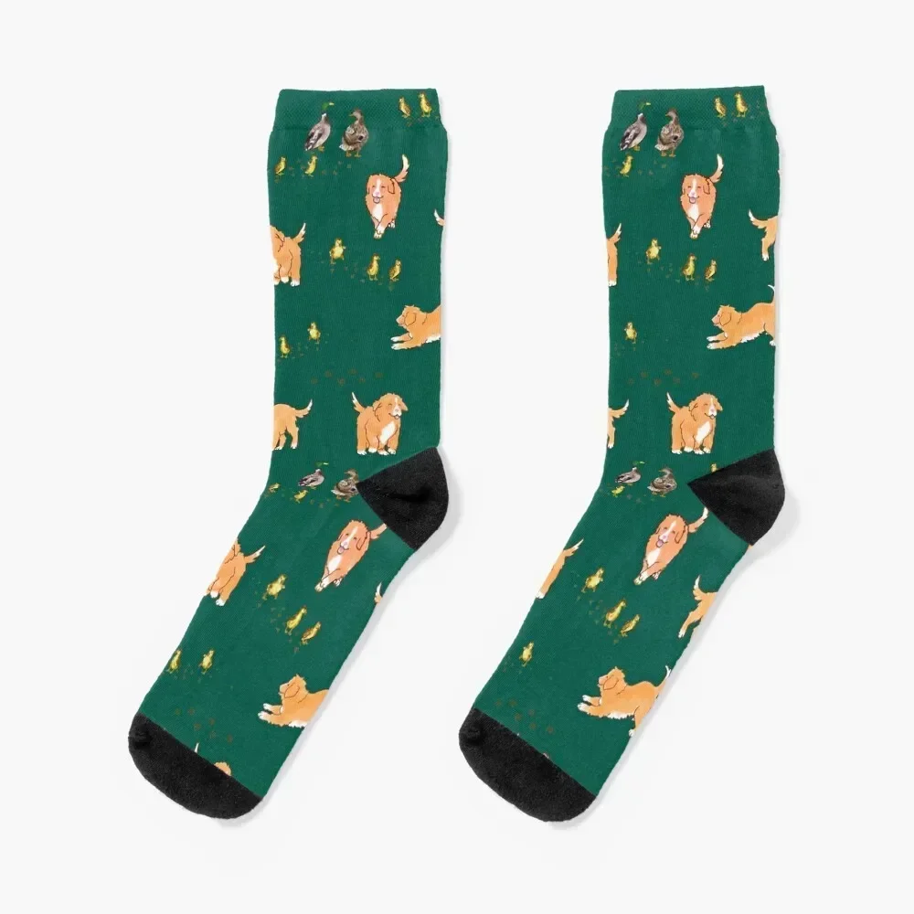 Toller Puppies and Ducklings - Forest Green Socks custom floor Socks For Girls Men's