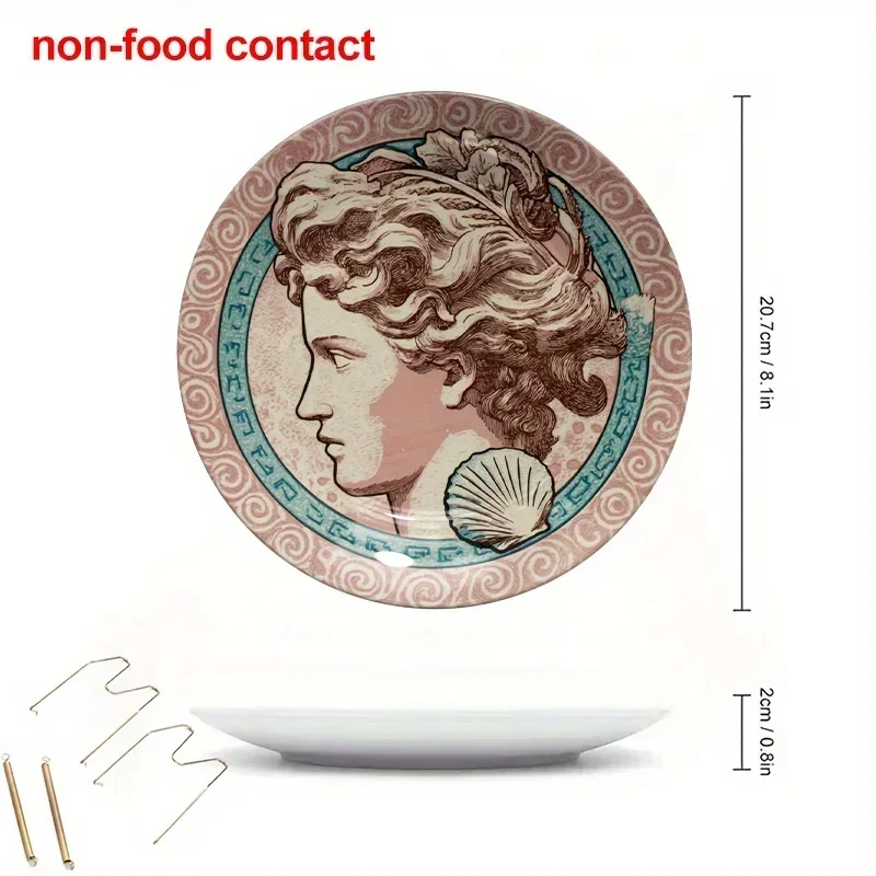 1pc Vintage Ceramic Round Wall Art Plate - 8 Inch Floral Woman Face Design, Non-Food Contact Home Decor & Jewelry Display Tray,