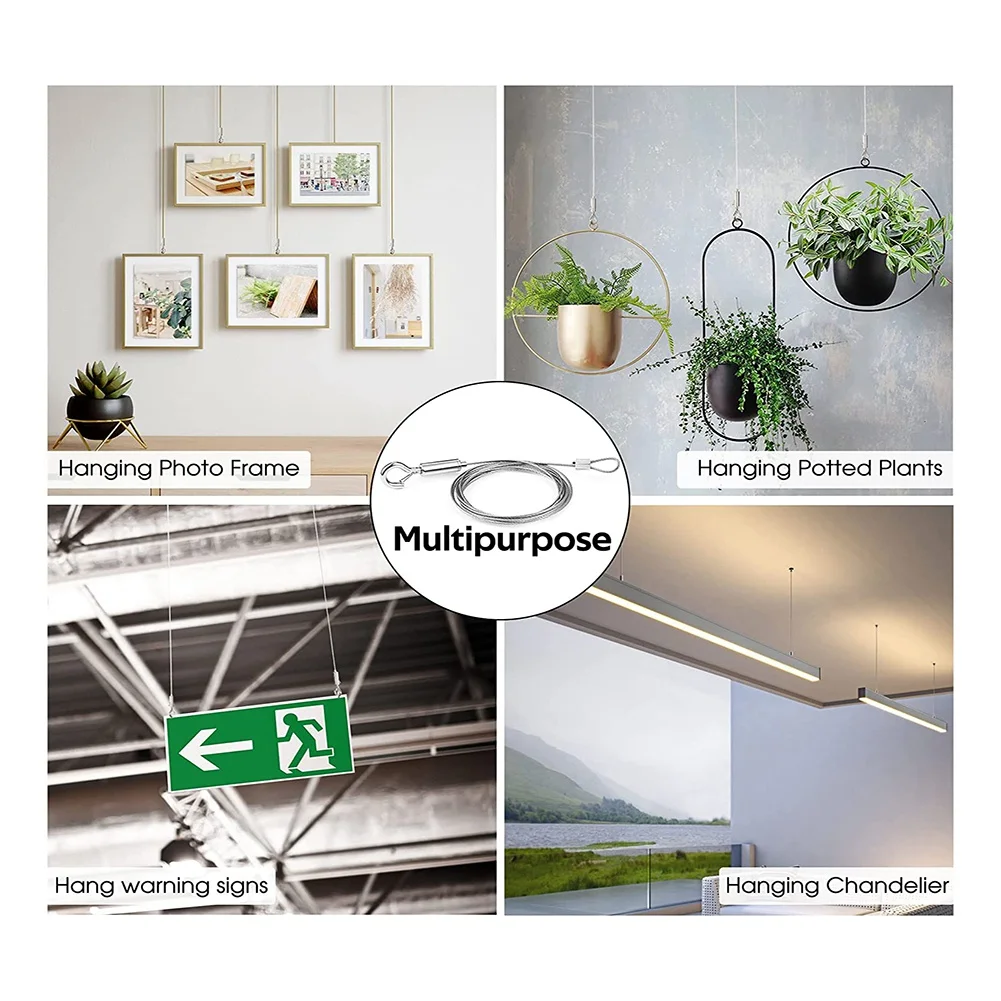 ABGR-6 pezzi di fune metallica in acciaio inossidabile resistente, filo per appendere quadri regolabile da 2 m per lampada a sospensione hardware a specchio