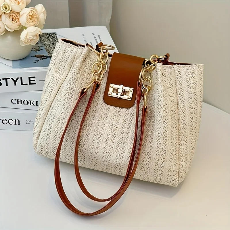 Grama tecido retalhos couro versão coreana bolsa de ombro moda feminina bolsa de tecido adequado para festas de praia ocasião