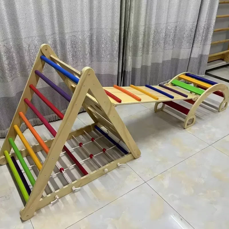 Kids Indoor Climbing Frame Sensory Play Structure Motor Skills Development Triangle Gym for Toddlers Home Playground