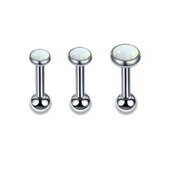 3pcs Internally Thread Opal Stone Labret Studs Lip Ring Ear Stud Helix Tragus Earring Stainless Steel Piercing Jewelry Women men