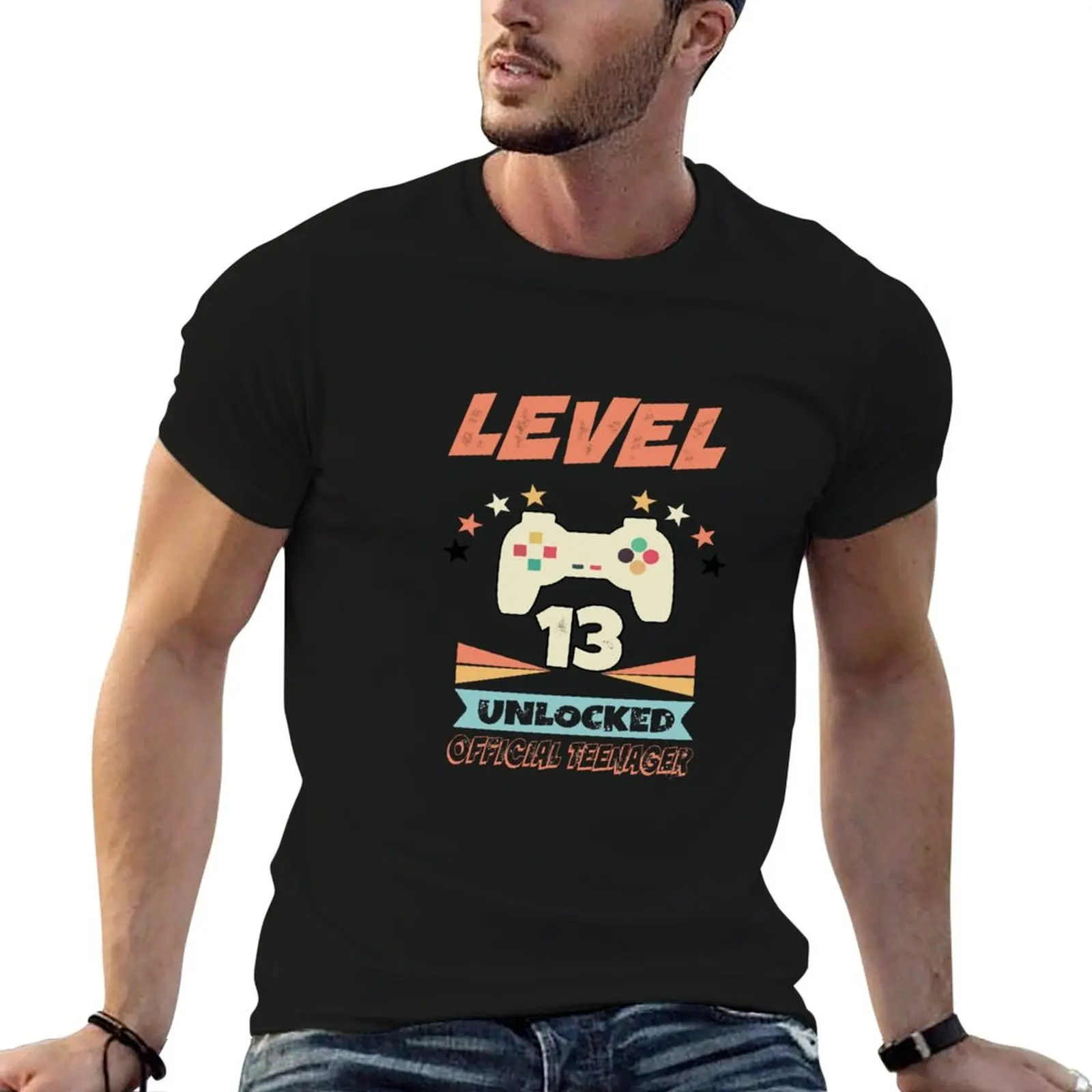 Official Teenager 13th Birthday Gift Level 13 Unlocked T-Shirt man t shirts graphic t shirt custom print T-Shirt