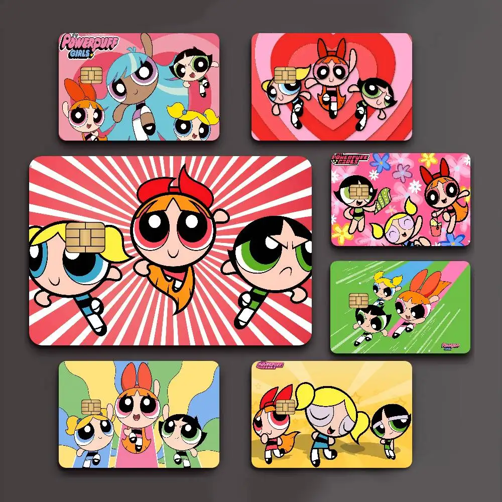 Anime P-Powerpuff-GirlS Fashion Matte Gold Silver Black Matte Film Skin Sticker Tape for Bank Credit Debit Card