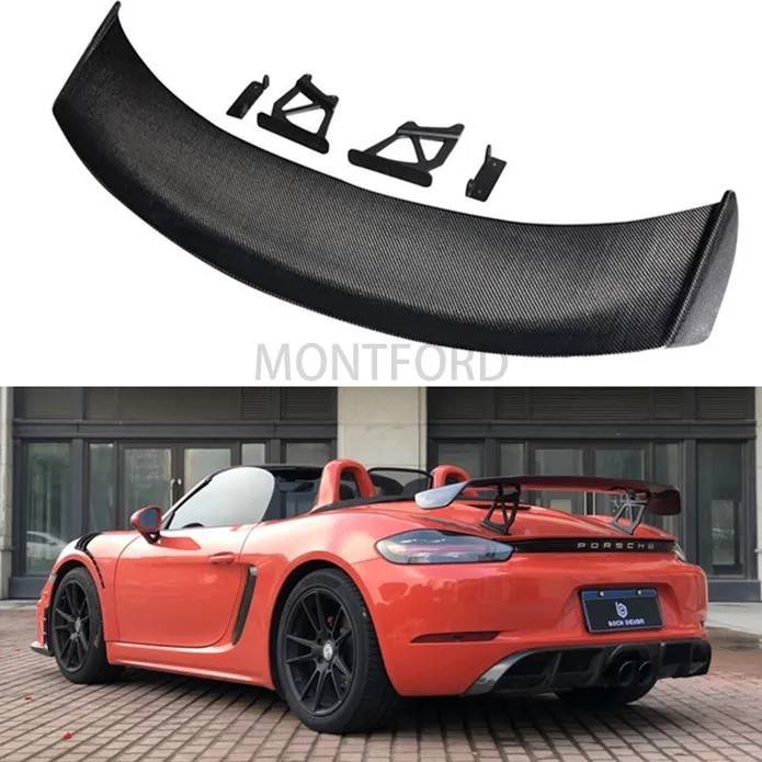 Rear Trunk Spoiler Wing For Porsche Boxster Cayman 718 981 987 New GT4 Rear Trunk Big Spoiler Lip Wing Carbon Fiber FRP Black