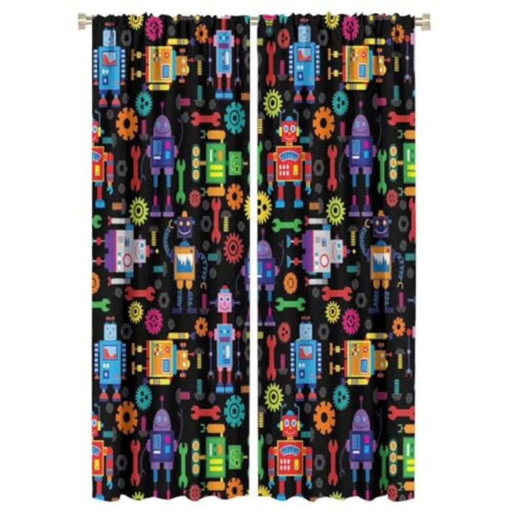 VIKAMA Gaming Room Robot Curtain, Futuristic Watercolor Print Blackout Drapes for Kids, Thermal Insulated Home Decor